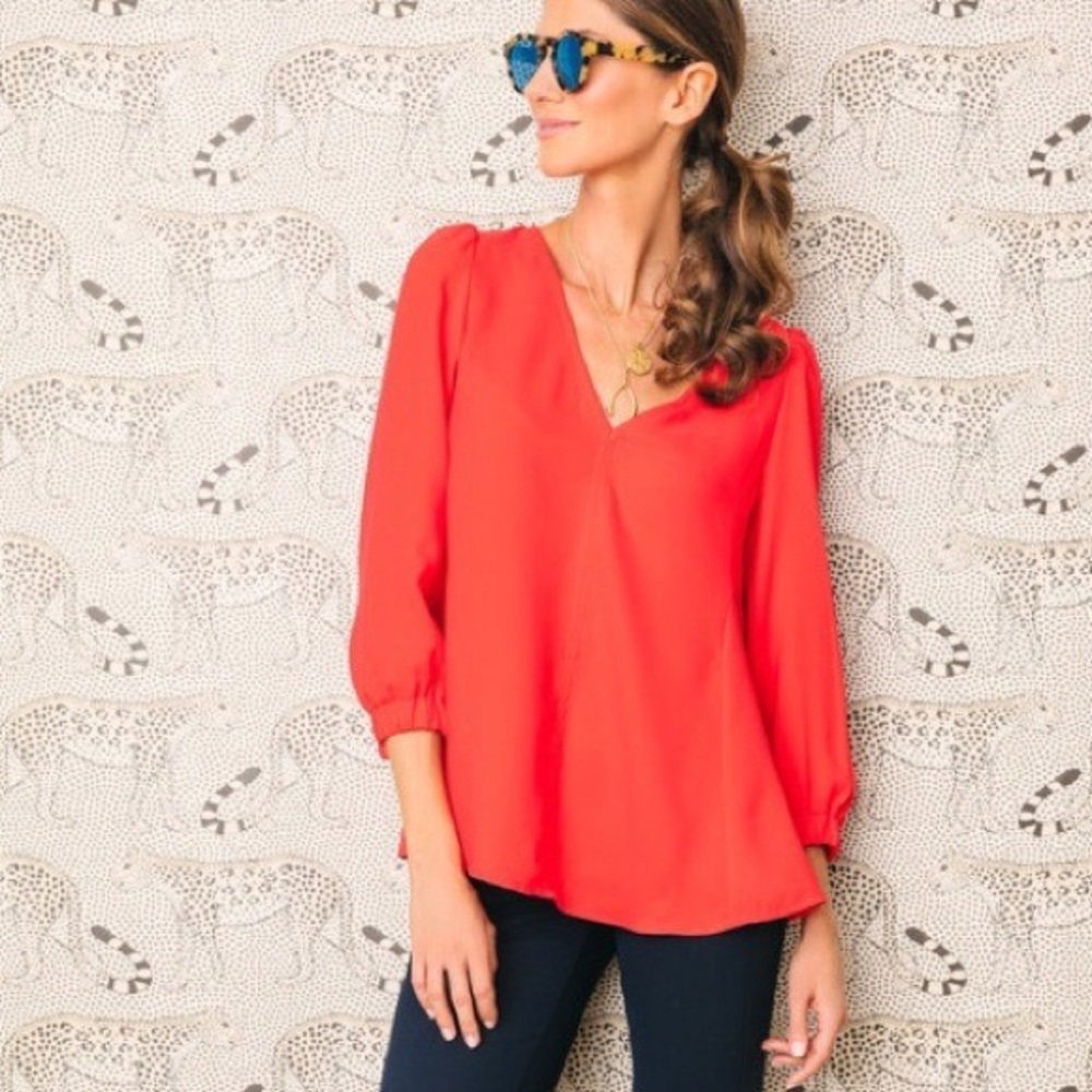 TUCKERNUCK poppy red Hollis v-neck puff sleeve top XS